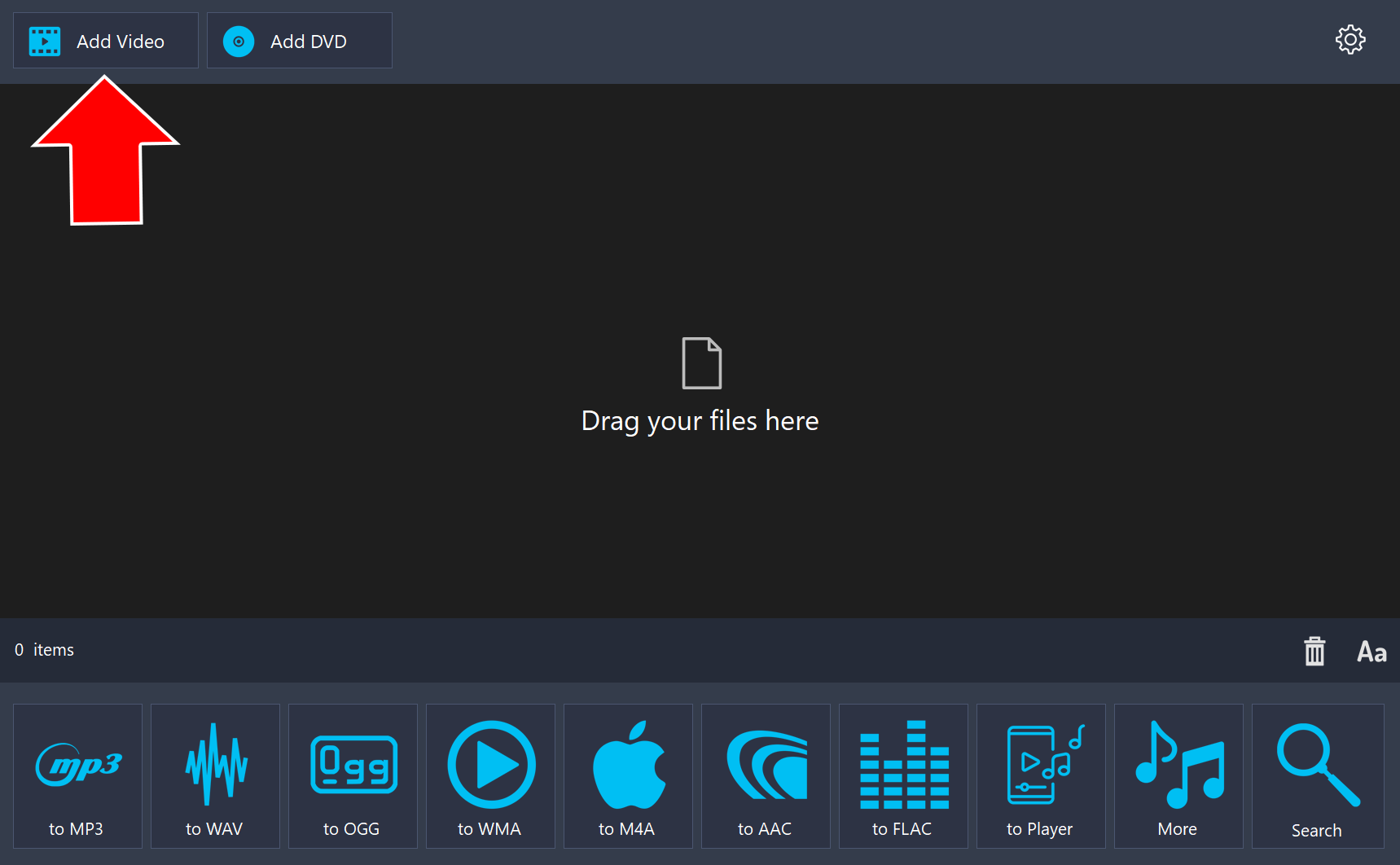 Audio extractor with an arrow pointing to the Add Video button