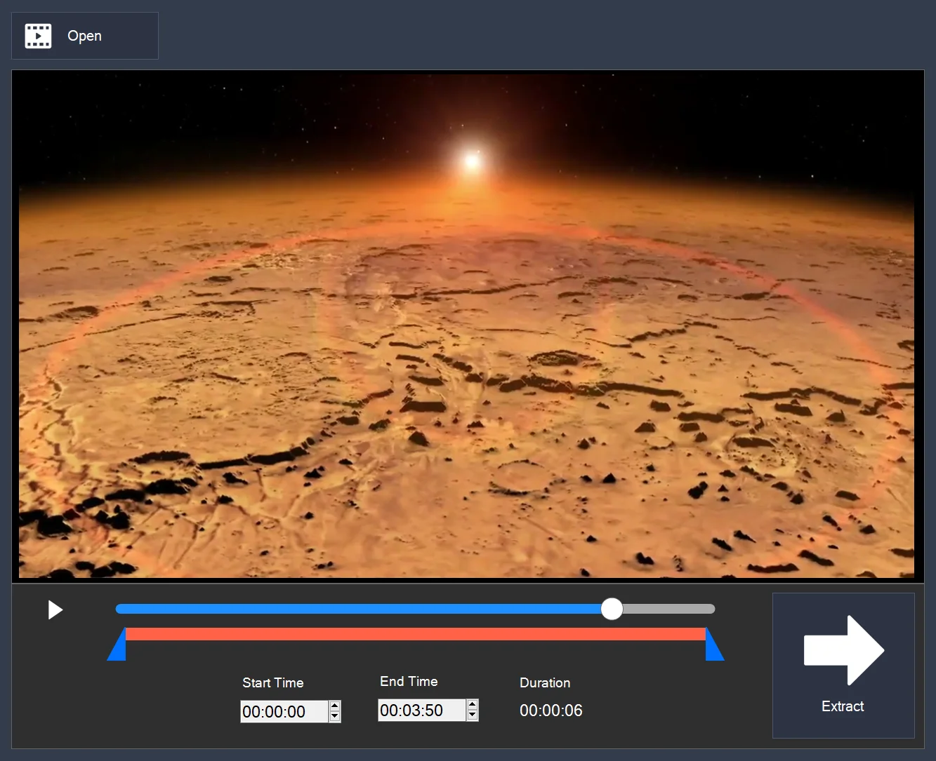 Video loaded in the Video to Image window, with Start Time and End Time fields and the Extract button
