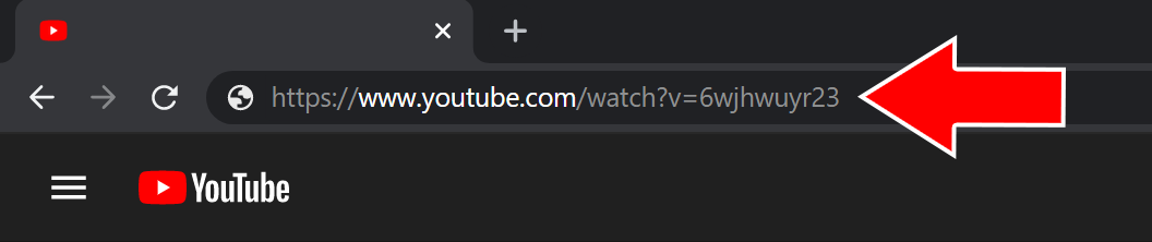 Web browser address bar showing a video page address, with an arrow pointing to it