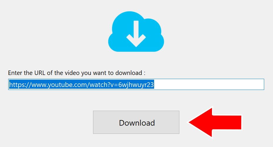 URL window with a video address pasted in and an arrow pointing to the Download button