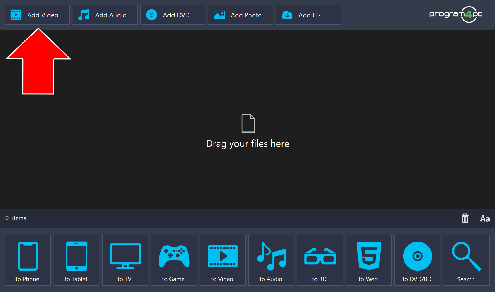 Video Converter Pro with an arrow pointing to the Add Video button